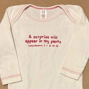 SURPRISE IN MY PANTS Baby Bodysuit 3-6m White Red Long Sleeve - Fortune Tee